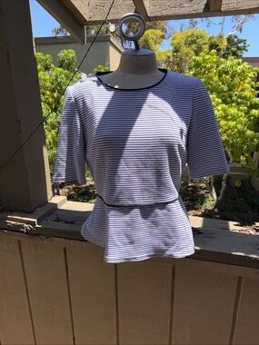 Calvin Klein Women's Peplum Top White Black Large